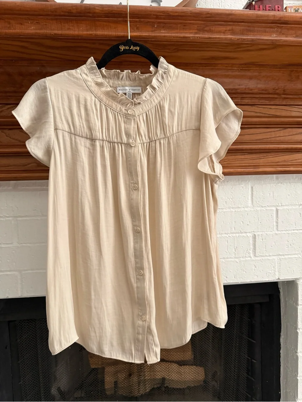 Cream Ruffle-Trim Button Front Blouse - Picture 1 of 4